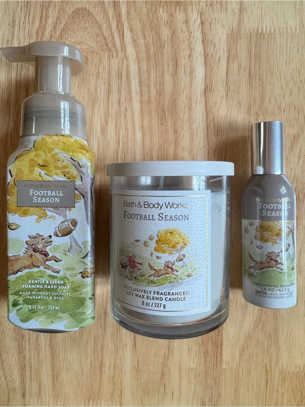 Bath & Body Works Football Season Hand Soap, Room Spray & Candle Trio - Yellow
